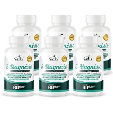Imagem de 6x 5-Magnésio (Bisglicinato, Malato, Taurato, Óxido e Sais de Magnésio) 60 Caps 500mg Celliv