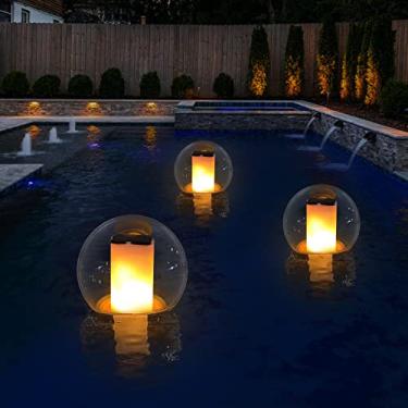 Imagem de VISOFO Luzes solares flutuantes para piscina | Decorações à prova d'água para ambientes externos à prova d'água, lâmpada de LED com chama alimentada por energia solar, lago no chão, decoração cintilante para festa evento noturno acima do solo IP68 (1 peça)