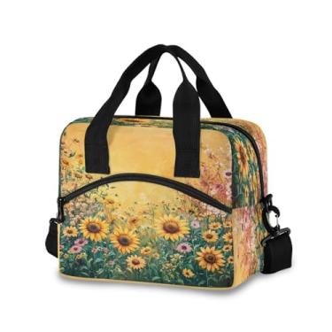 Imagem de Blueangle Lancheira isolada com estampa caprichosa de girassóis de jardim, alça de ombro removível e alça - lancheira reutilizável para homens e mulheres (528)