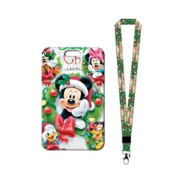 Imagem de Porta-Cartões Infantil Mickey Minnie Feliz Natal Cordão De Pescoço Cha
