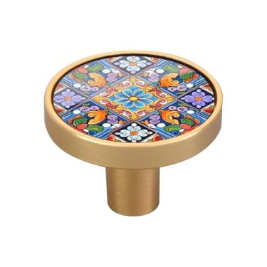 Imagem de Blueangle Pacote com 4 puxadores de armário de cerâmica mexicana 3,5 cm Puxadores redondos de gaveta para cômoda e armários de cozinha (521)