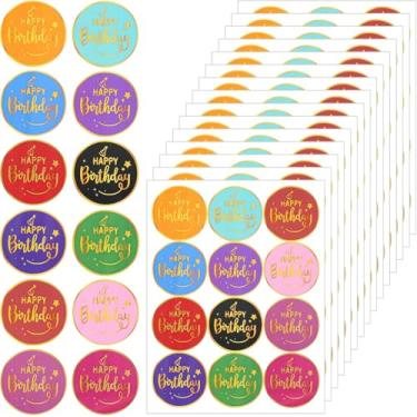 Imagem de 500 pçs adesivos de feliz aniversário folha dourada selos envelopes redondos selos adesivos personalizados para sacolas de presente festa