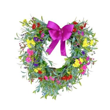 Imagem de oshhni Guirlanda de Coração para Porta de Entrada, Guirlanda Floral em Arco, de Gipsofila, de Flores com Laço para Celebração, Festa no Pátio ou Ambientes, Rosa Vermelha