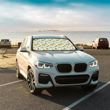 Imagem de Linda capivara carro sombra frontal para-brisa para-sol guarda-chuva dobrável para carro mantém o veículo fresco para a maioria dos veículos guarda-chuva de para-brisa 144.8 cm x 76.2 cm