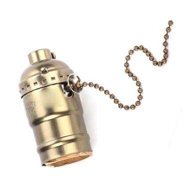 Imagem de Pissente Soquete de Lâmpada E27 Vintage Com Corrente para Puxar para Luminária de Mesa, Base de Lâmpada Em Alumínio Durável Com Dissipação de Calor (Bronze antigo)