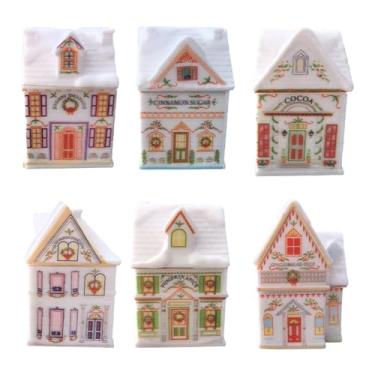 Imagem de MotiveTech Conjunto de 6 casinhas de especiarias para vila natalina, miniaturas de resina, frascos vazios para temperos e confeitaria.