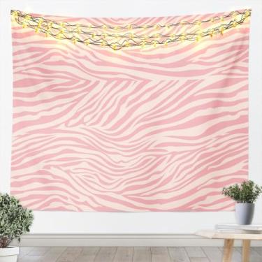 Imagem de jejeloiu Tapeçaria de zebra rosa infantil GG 178 cm x 233 cm cobertor de parede de leopardo para meninos meninas adolescentes impressão animal arte de parede simples listras modernas decoração de