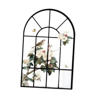 Imagem de predolo Espelho em arco com moldura de madeira simples, estilo janela, para sala de estar, decoração de casa de campo, D