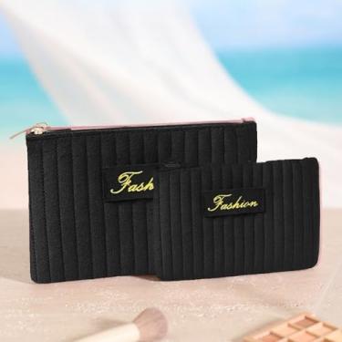 Imagem de Bolsa organizadora de artigos de higiene pessoal portátil de grande capacidade com forro interno à prova d'água para pincéis de batom e cuidados com a pele, preta