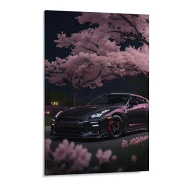 Imagem de HouLaiZhe Flor de cerejeira carro R35 noite Jdm cartazes de carro tela estética decoração de sala de parede impressões galeria sala decoração de parede para quarto sala de estar escritório 11 x 17