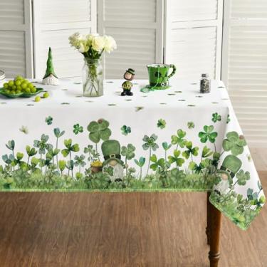 Imagem de Horaldaily Toalha de mesa retangular para Dia de São Patrício 152 cm × 203 cm, verde trevo gnomo, gramado, estilo aquarela, lavável, sazonal, para decoração de festa, piquenique, jantar