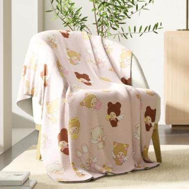Imagem de Manta de cama Monchhichi Monkey Kawaii – Cobertor de personagem nostálgico de pelúcia macia com design de coelho e urso, 127 x 178 cm, (produto oficialmente licenciado) pela Franco Collectibles
