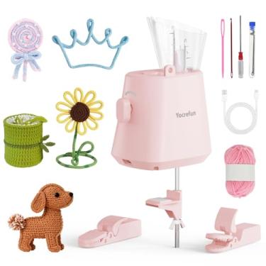 Imagem de Yocrefun Máquina automática de tricô I-Cord, ferramenta elétrica para fazer iCord, máquina de crochê i-Cord, tricô de fio mãos livres para projetos de tricô de crochê rápido DIY (rosa)