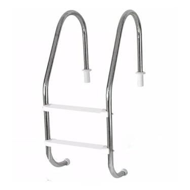 Imagem de Piscina Aço Inox Com Degraus Abs Corrimão Resistente(INOX ABS BRANCO)
