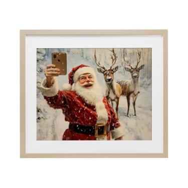 Imagem de Stupell Industries "Santa Selfie com rena", impressão emoldurada sob vidro, marrom, 40 x 33