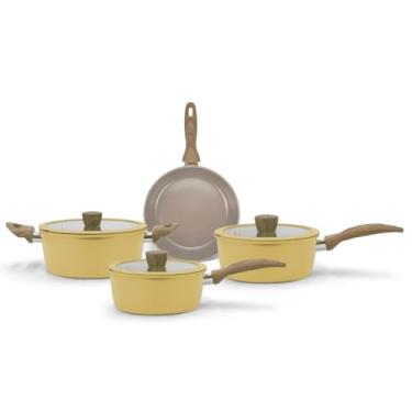 Imagem de JOGO DE PANELA 4 PÇS C/REVISTIMENTO CERAMICO AMARELO