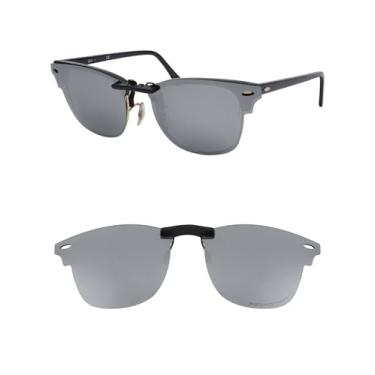 Imagem de HILEEN Clip-on polarizado para óculos de sol Ray-Ban Clubmaster RB3016 51-21, Prata, 51-21