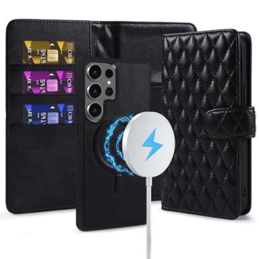 Imagem de Harryshell Capa carteira ultra destacável para Samsung Galaxy S24, capa magnética compatível com Magsafe com bloqueio de RFID, compartimentos para cartões, suporte, capa protetora de couro PU para