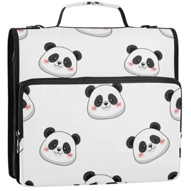 Imagem de Linda pasta de panda branca com 3 anéis de 3,5 polegadas D organizador de fichário com zíper bolsa de fichário escolar com alça para portfólio comporta 500 folhas, 34,5 x 31,5 x 9 cm