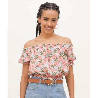 Imagem de Blusa Cropped Feminina Ciganinha Estampada Marisa-15727, Bege, P