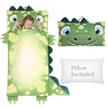 Imagem de Wizland Saco de dormir infantil com travesseiro, tapete de creche, flanela, dinossauro, descanso, pré-escolar, jardim de infância, fofo, portátil, tigre, cochilo, rolo de cochilo grosso para crianças