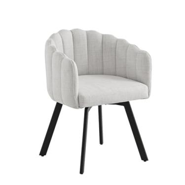 Imagem de SDXYSTCE Cadeiras de jantar, cadeiras de cozinha de linho com braço estofada, pernas cruzadas para sala de jantar, cozinha, penteadeira, sala de estar (1, branco e preto)