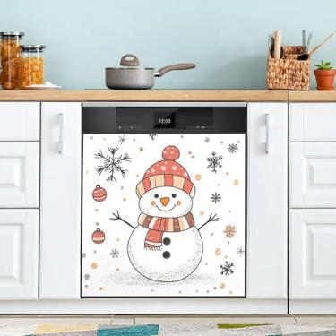 Imagem de xigua Linda capa magnética de boneco de neve de Natal, adesivos magnéticos decorativos antiarranhões para painel de geladeira e lava-louças, decoração personalizada de cozinha doméstica 58 x 66 cm