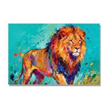 Imagem de NHLDZYH Respingo de tinta leão pintura em tela abstrata arte animal mural vívido chama a atenção para sala de estar decoração de casa moderna. A30. 40 x 60 cm. Apenas tela