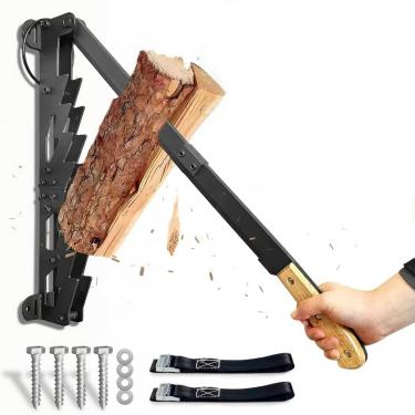 Imagem de Divisor Kindling 3 em 1 montado na parede para madeira, portátil, metal, fogo, madeira, espátula, cortador de lenha resistente à mão, resistente à mão, divisor de troncos de lenha para uso interno ou