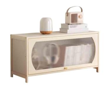 Imagem de VHDY85KA Estante de mesa, prateleira organizadora de bambu, com porta de aba suspensa de plástico, suporte de exibição multiuso para escritório, cozinha, quarto, moderno (C 60 x L 32 x A 40 cm)