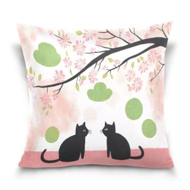 Imagem de Burbuja Capas de almofada 45,7 x 45,7 cm, gatos pretos sob a árvore, capa de almofada de veludo macio decorativa para sofá, sofá, sala de estar, quarto