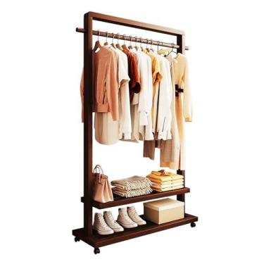 Imagem de Rack de roupas independente expositor de roupas para varejo, rack de roupas portátil com prateleiras e rodas, suporte de exibição organizador de roupas para pendurar roupas, marrom, 105 cm