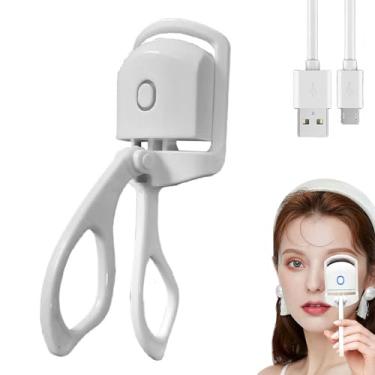 Imagem de Curvador de Cílios Aquecido Elétrico Recarregável USB com 2 Modos de Temperatura, Máquina de Levantamento de Cílios Com Almofada Silicone, Modeladores de Cílios Portáteis de Mão (Branco)