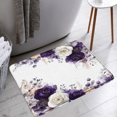 Imagem de YSATNSFT Tapete de banho floral roxo fofo rosa flor primavera eucalipto meninas planta aquarela planta botânica banheiro banheira tapetes de chão capacho decoração de vaso sanitário, 45,7 x 76,2 cm