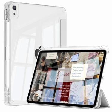 Imagem de KVTVOU Capa para iPad (A16) 11ª geração 2025, para iPad 10ª geração, capa de 10,9 polegadas com suporte para lápis, capa fina e leve em três dobras e capa traseira transparente de policarbonato rígido