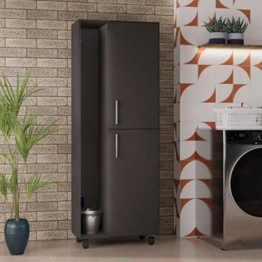 Imagem de Armario Lavanderia Multiuso Organizador Com Rodinhas 2 Portas 5 Pratel