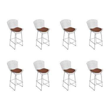 Imagem de Kit 8 Banquetas Bistrô Bertoia Cromada D70 Com Assento Sintético Marrom
