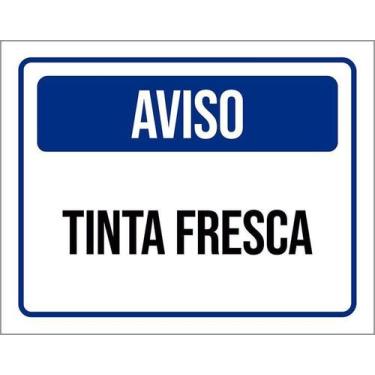Imagem de Kit 3 Placa Acm Aviso Tinta Fresca Azul 18X23 Branco - Sinalizo