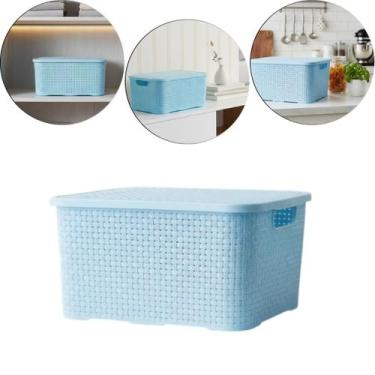 Imagem de Caixa Organizadora 7 Litros Rattan Azul C/tampa 123Organizei TPTF - 12