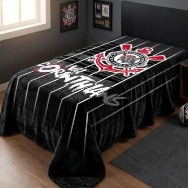 Imagem de Cobertor Corinthians Solteiro Raschel Jolitex Toque Macio e Aveludado