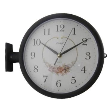 Imagem de Relogio Retro Dupla Face Estaçao De Trem Vintage Parede Decorativo Preto Luxo