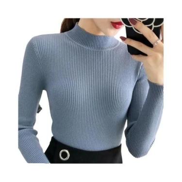 Imagem de Camisola de Malha Feminina Gola Alta - Estilo Casual Vintage Coreano p