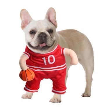 Imagem de Fantasia de jogador de basquete para cães DELIFUR vermelha ajustável M