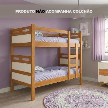 Imagem de Cama Beliche Jaspe com Guarda Corpo e Escada para Dormitório Infantil Planejado - Nature/off