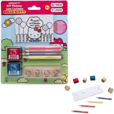 Imagem de Kit Pintura Infantil Leo & Leo Hello Kitty para Carimbar e Colorir com Bloco Almofadas de Tinta e Lápis de Cor