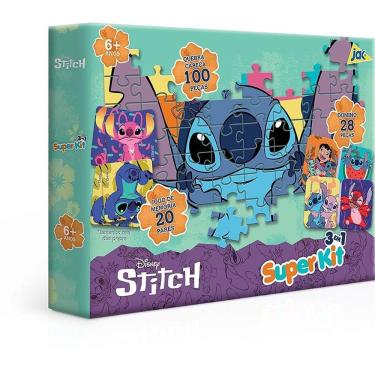 Imagem de Kit de Jogos Stitch 3 em 1 Quebra-Cabeça de 100 Peças Dominó e Jogo da Memória Toyster Brinquedos
