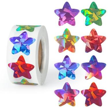 Imagem de Adesivos de Estrela Imeepa 500 Unidades Multicoloridos 2,5 cm Holográf
