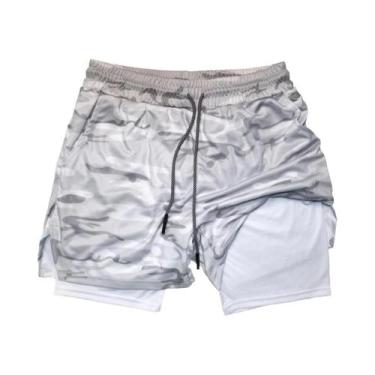Imagem de Shorts De Treino Masculinos 2 Em 1 De Secagem Rápida, Cor Sólida, Para