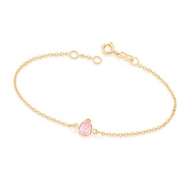 Imagem de Pulseira Rommanel Banhado Ouro Berloque Zircônia Gota Rosa 551583