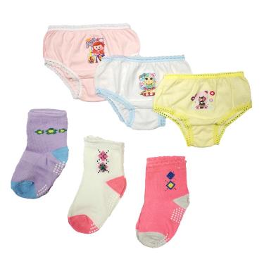 Imagem de Kit Roupas de Bebê 6 Peças Calcinhas ou Cuecas Bebê e Meias